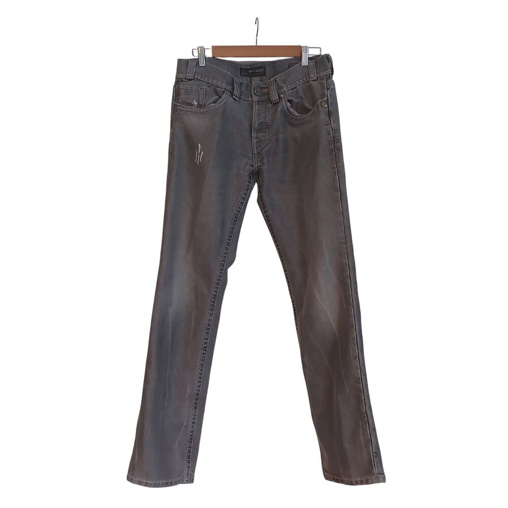 MEK Mens Glasgow Gray Distressed Denim Jeans Rock Metal Grunge Band 32x34